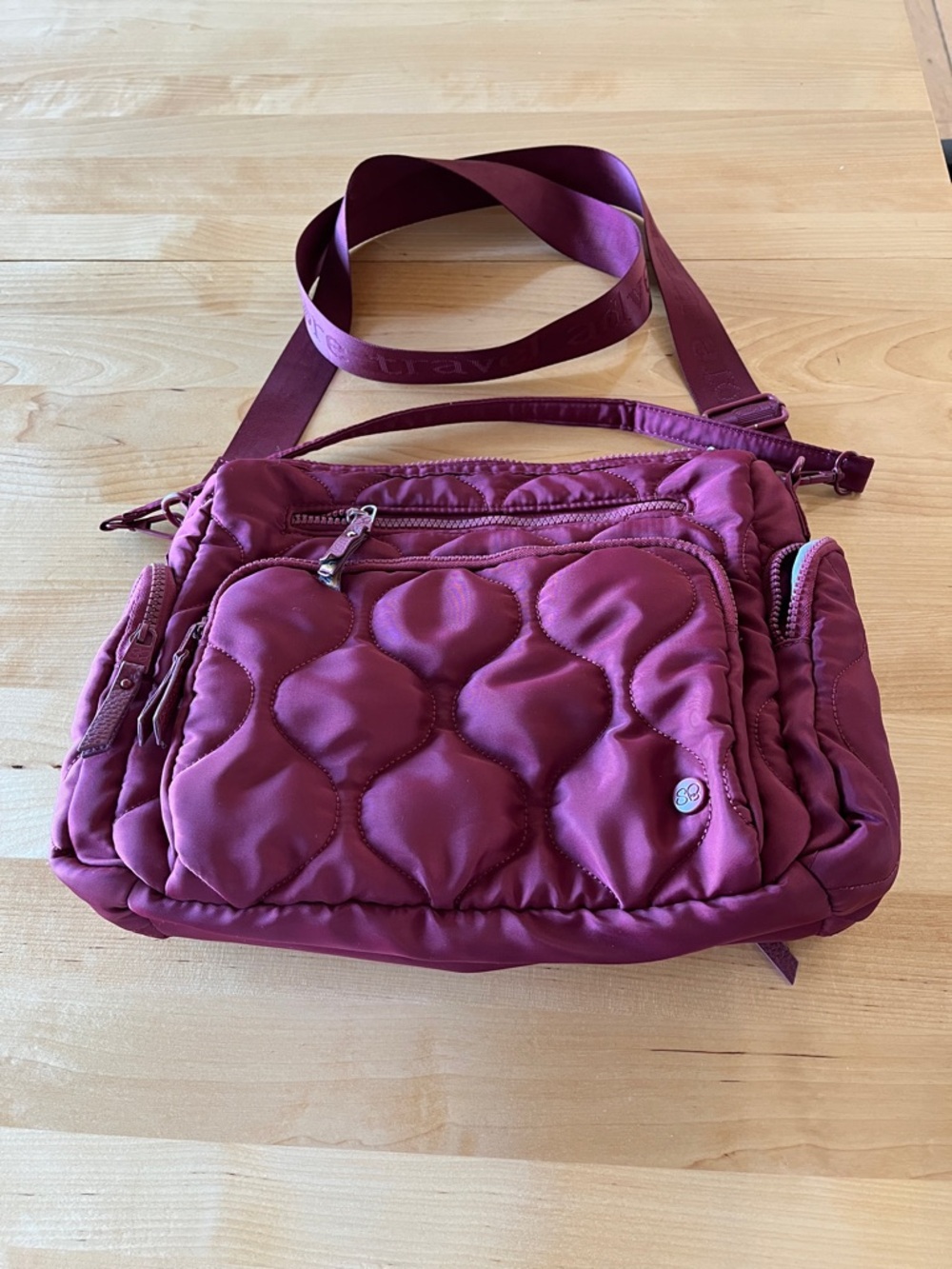 Quilted Plum Crossbody Organizer Bag with Adjustable Strap